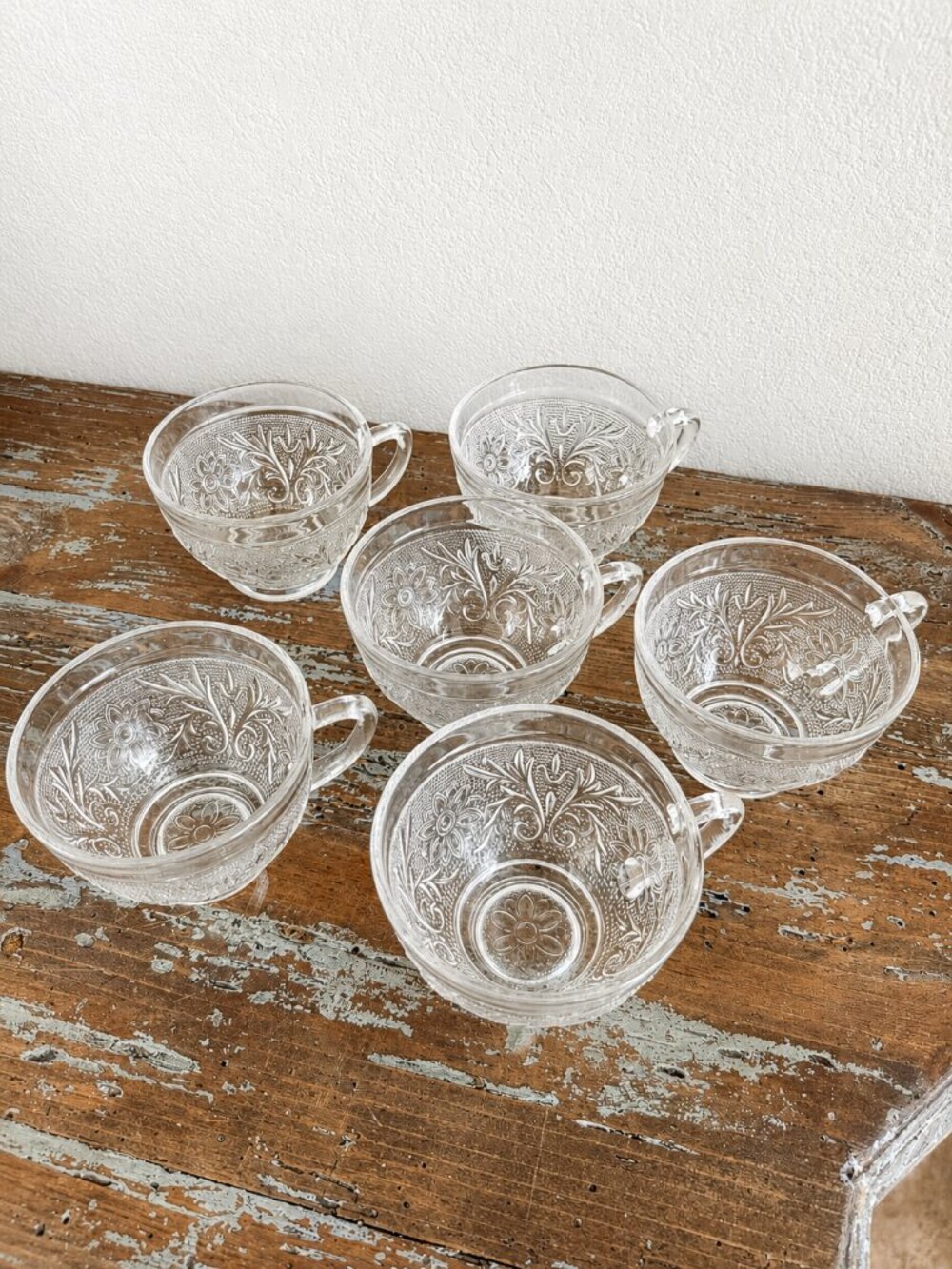 Vintage Anchor Hocking Sandwich / Daisy Clear Glass Punch Cups, Set of 6